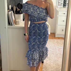 Blue and White Off-Shoulder Set